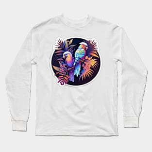 Surreal Majestic Parrots on Tree Branch with Leaves Long Sleeve T-Shirt